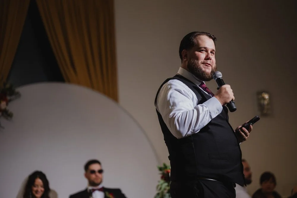 wedding speech photo in a reception hall