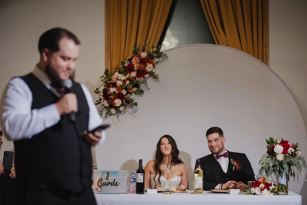 wedding speech photo in a reception hall
