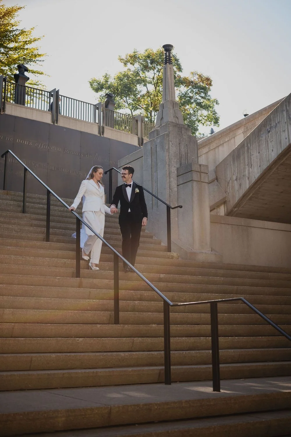 wedding portrait of couple near the canal