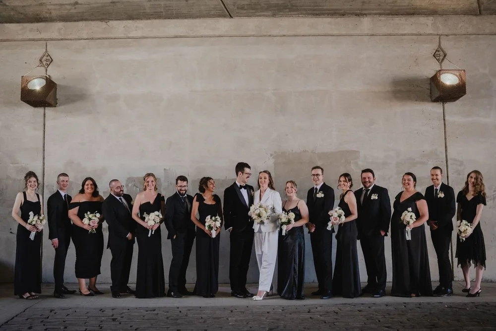 urban style photograph of a wedding party