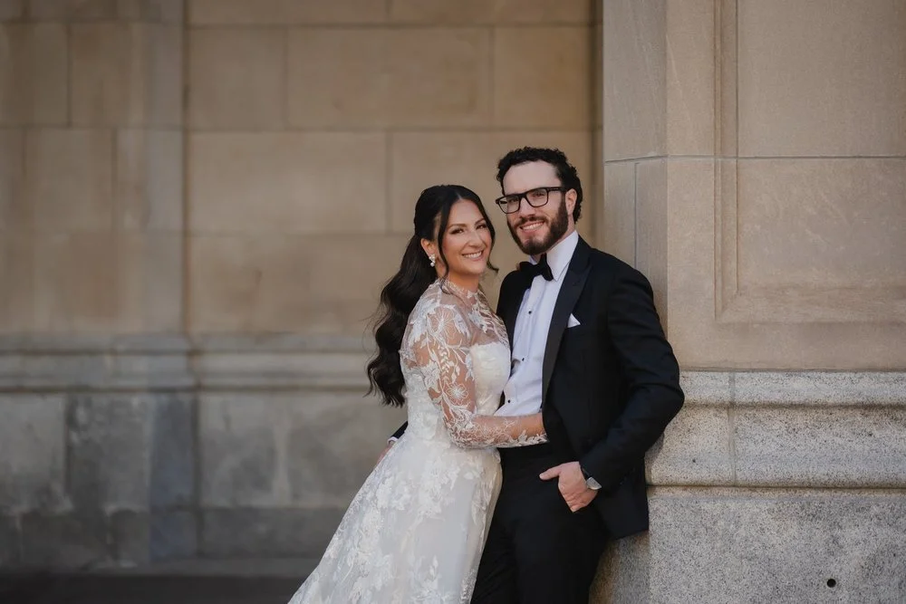 Elegant wedding portrait outside le chateau laurier.