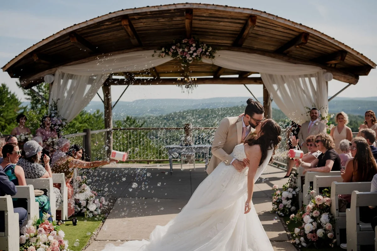 wedding ceremony outside at le belvedere