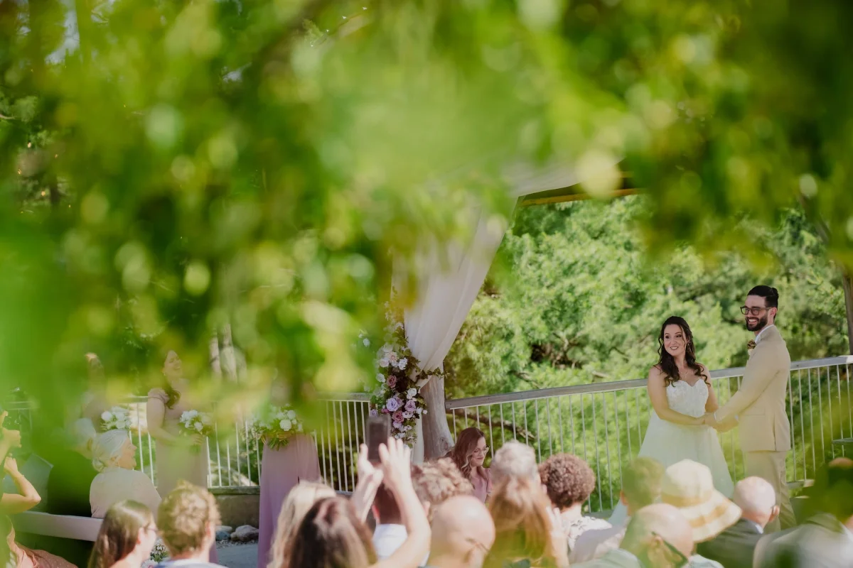 wedding ceremony outside at le belvedere
