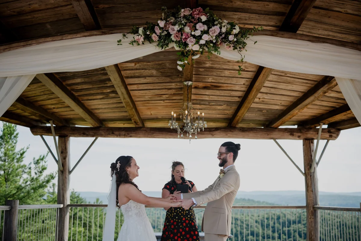 wedding ceremony outside at le belvedere