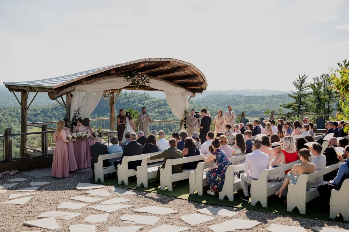 wedding ceremony outside at le belvedere