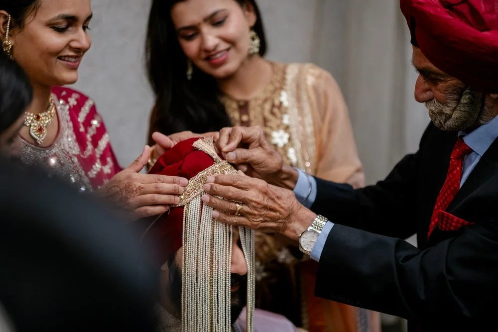 Groom getting ready for his Indian Sikh wedding ceremony