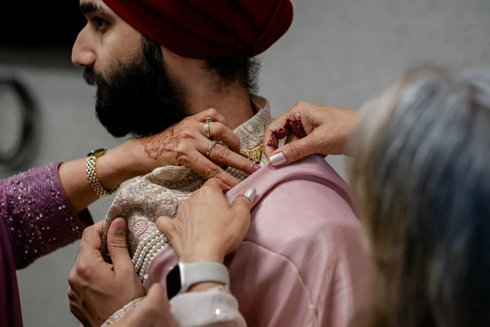 Groom getting ready for his Indian Sikh wedding ceremony