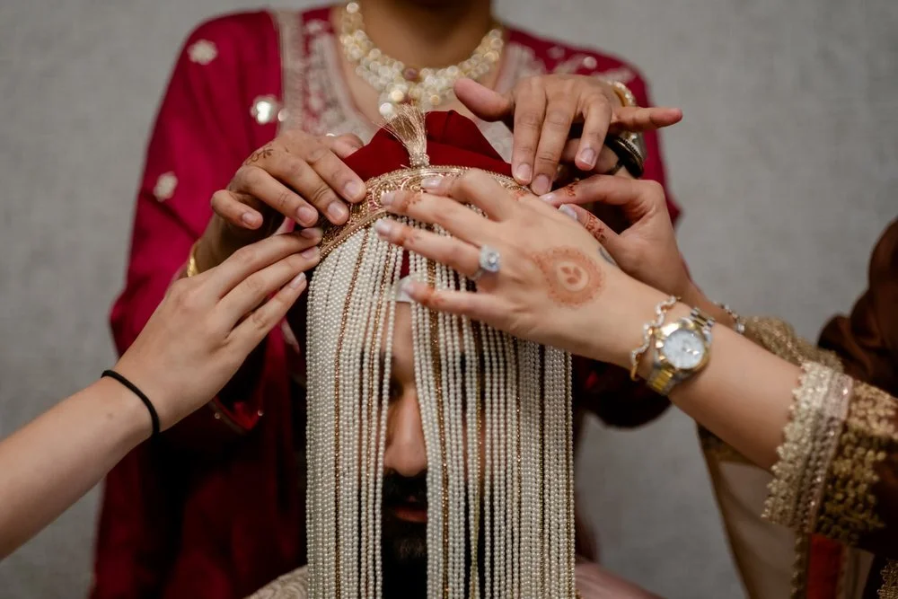Groom getting ready for his Indian Sikh wedding ceremony