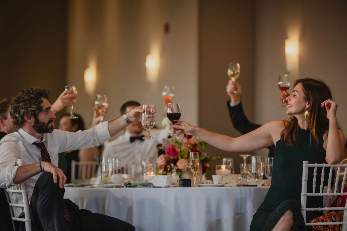 wedding guests cheering at le belvedere