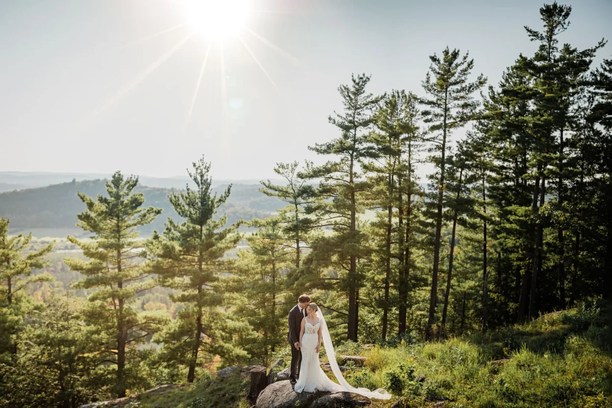sunny summer wedding photo of a couple at le belvedere