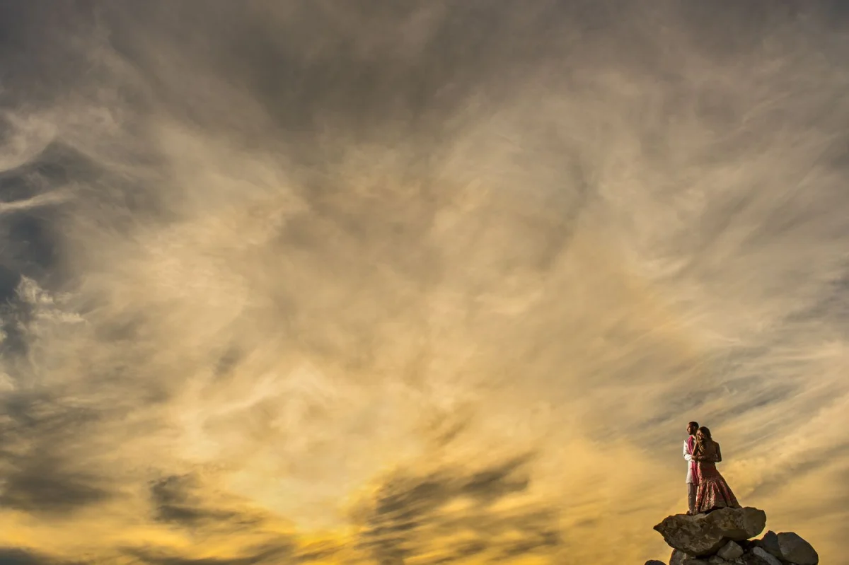 A portrait of the bride and groom at Le Belvedere