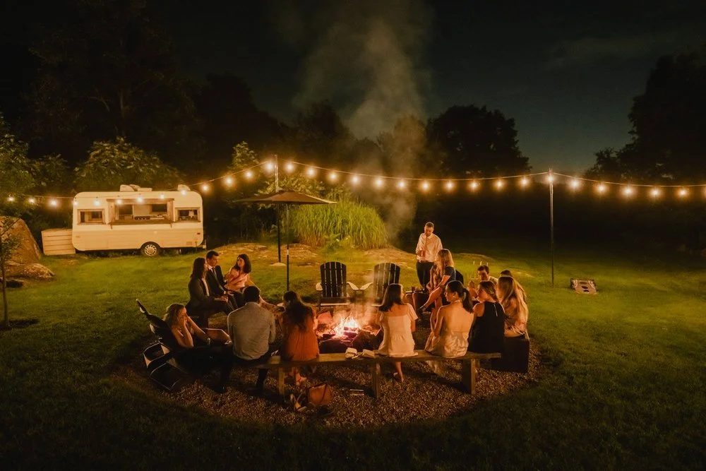 campfire at an Adelina barn wedding
