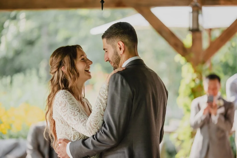 First dance photograph at an Adelina barn wedding