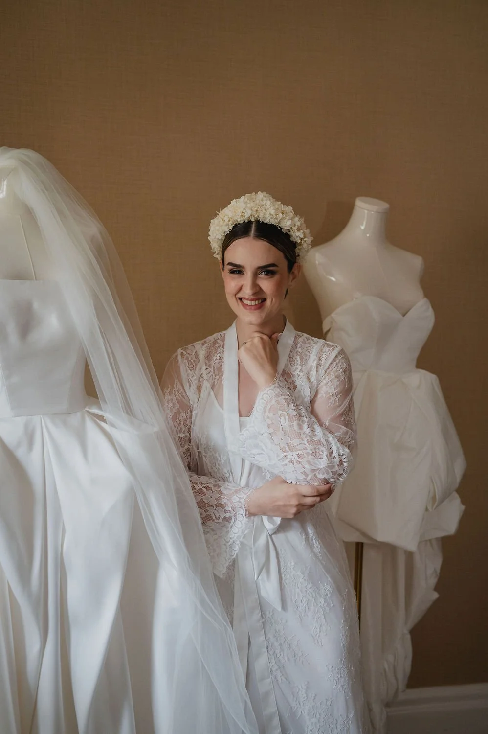 a bride with her wedding dress