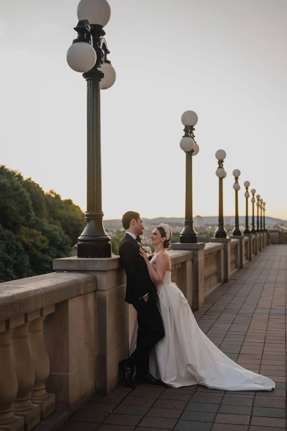 photograph of a bride and groom at sunset in downtown ottawa