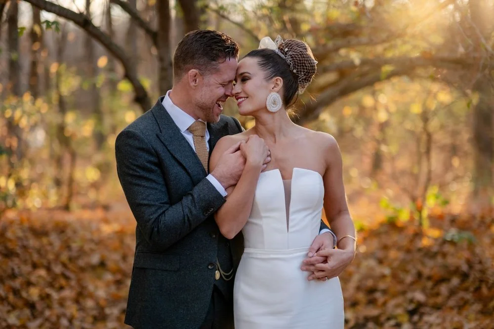 beautiful natural light wedding portraits of an elegant couple at temples sugar bush