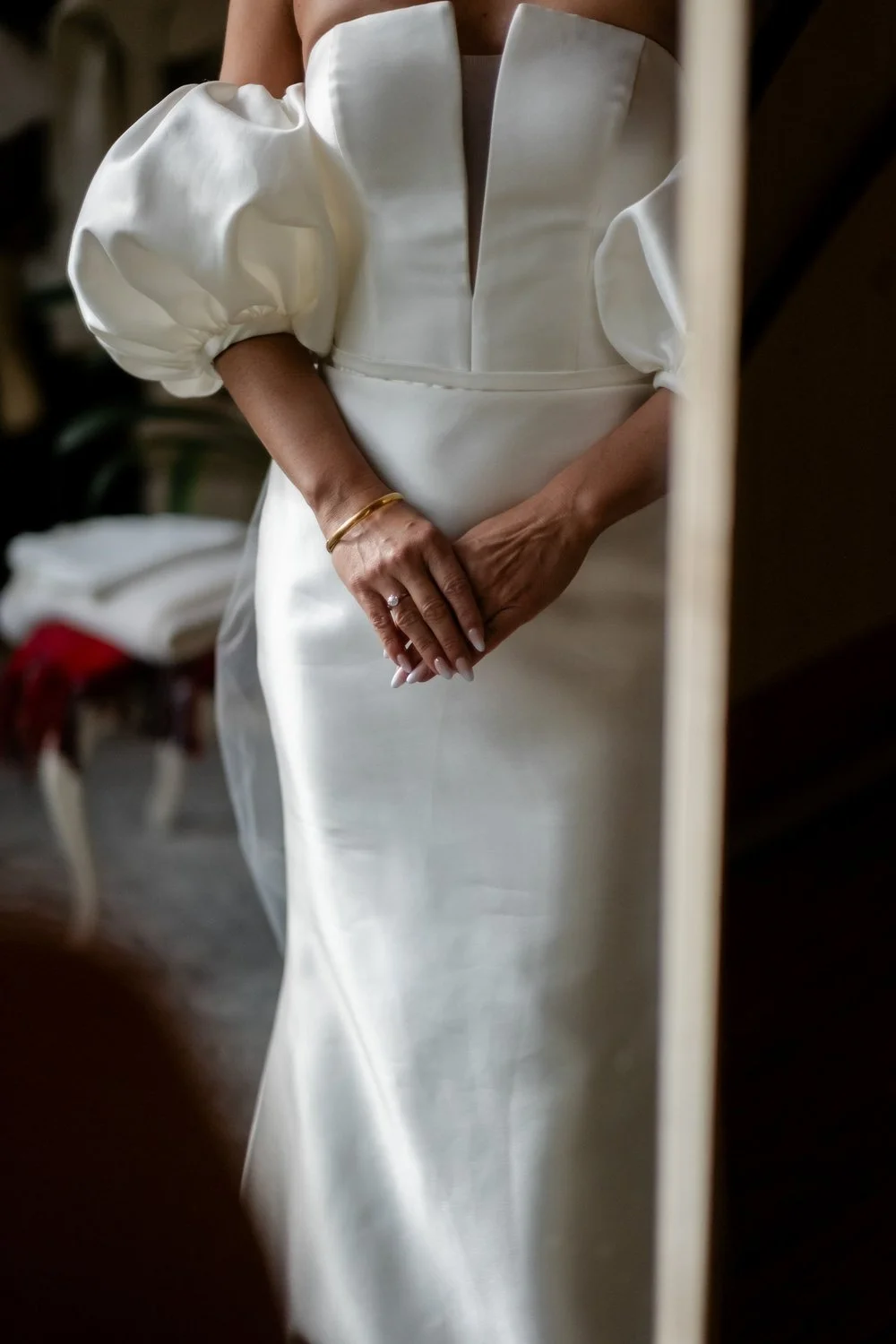 bride's reflection in a mirror