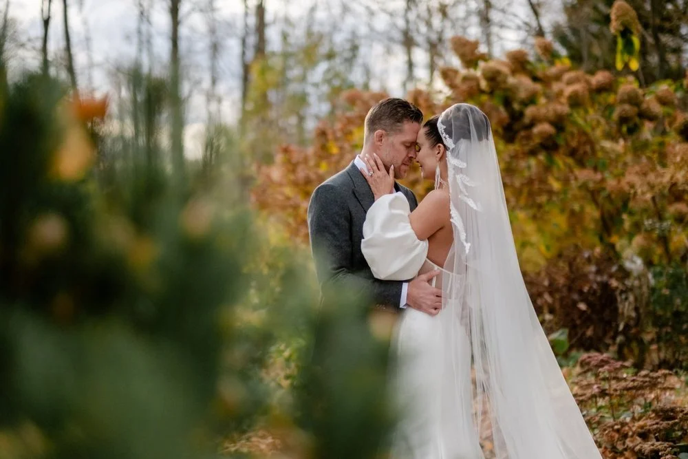 beautiful natural light wedding portraits of an elegant young couple at temples sugar bush