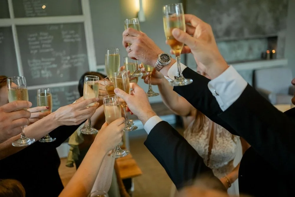 Glasses celebrate the wedding