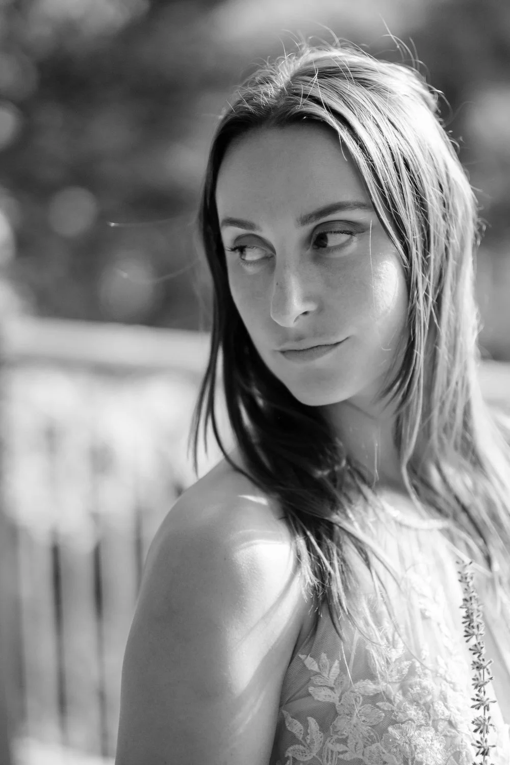 dramatic black and white portrait of a bride