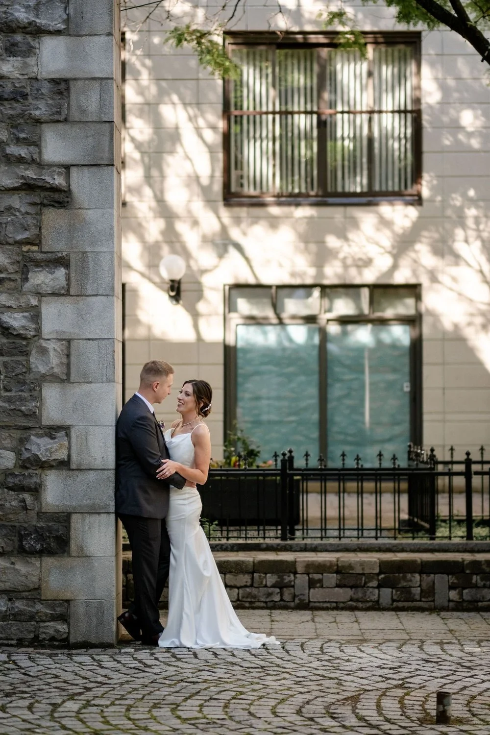 wedding portraits of a bride and groom in downtown ottawa