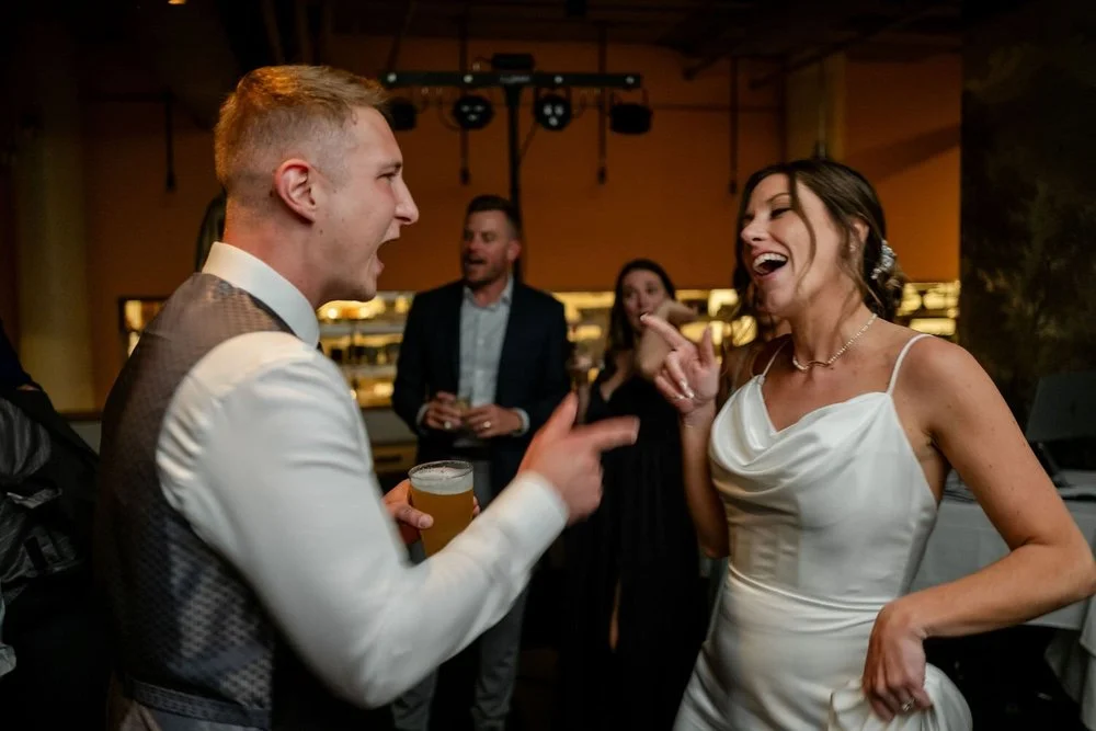Dance party at a restaurant wedding