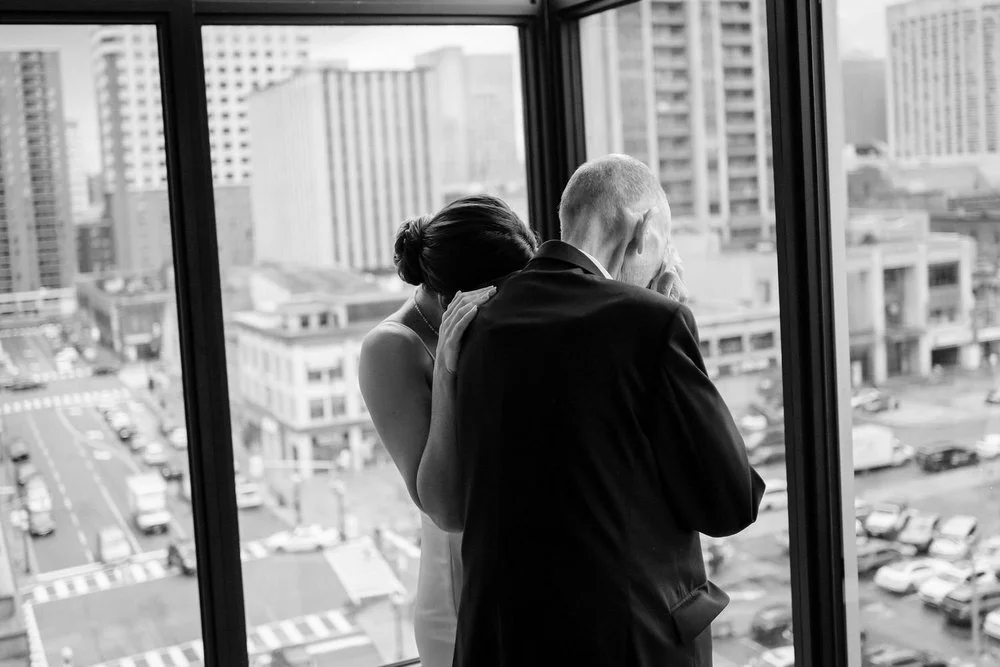 emotional moment between a bride and her father on her wedding day