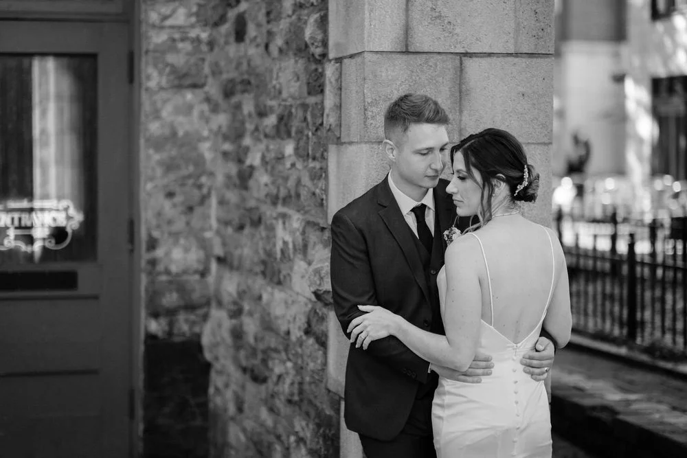Wedding portraits of a bride and groom in downtown Ottawa
