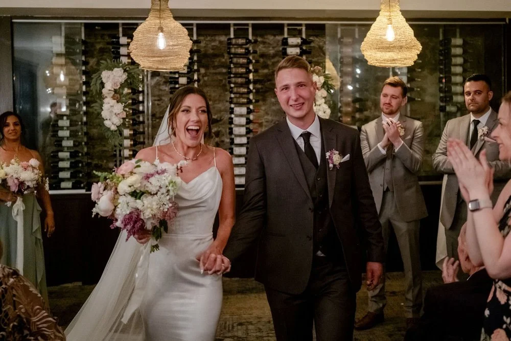 recessional photograph at a restaurant wedding