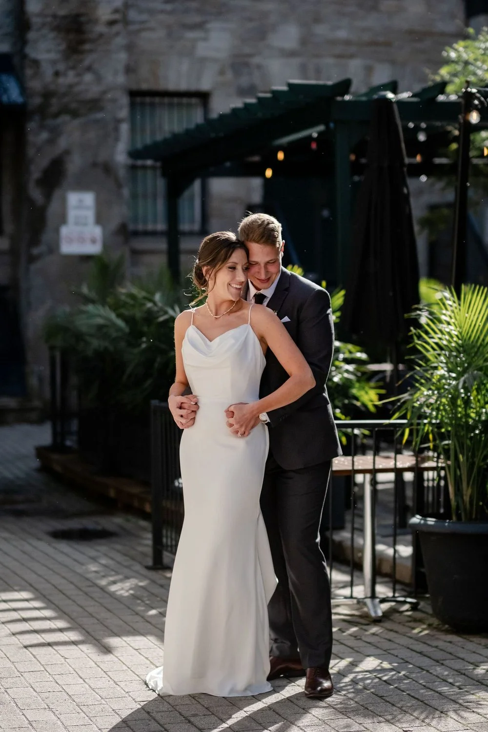 wedding portraits of a bride and groom in downtown ottawa