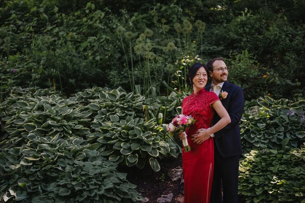 Mixed race wedding photograph