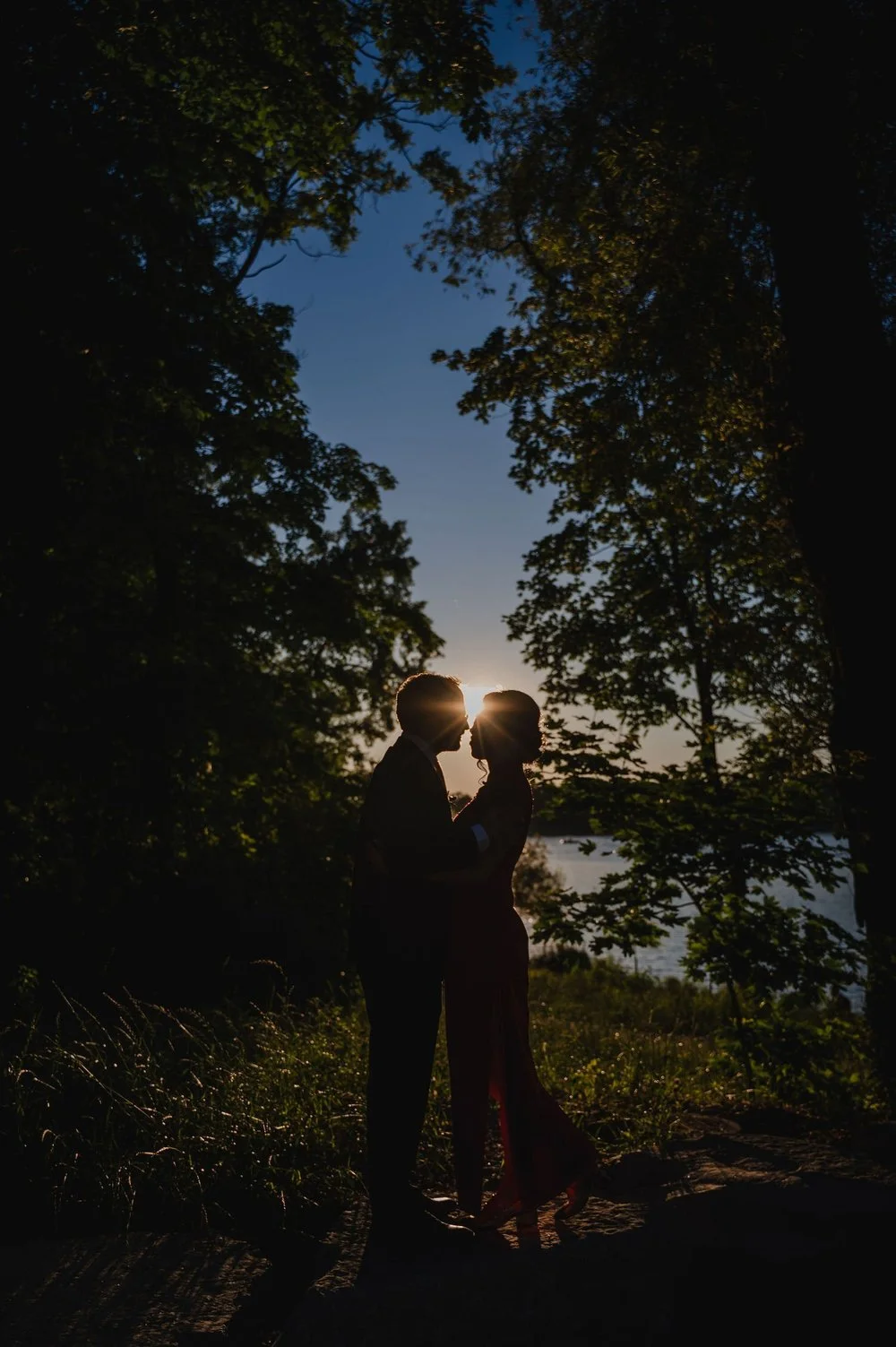 wedding photographs outside the NCC River House at sunset